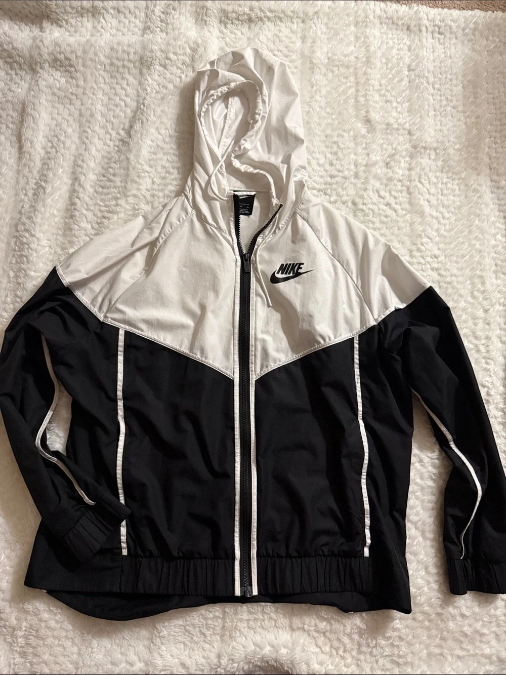 Nike Black and White Hooded Colorblock Windbreaker Jacket